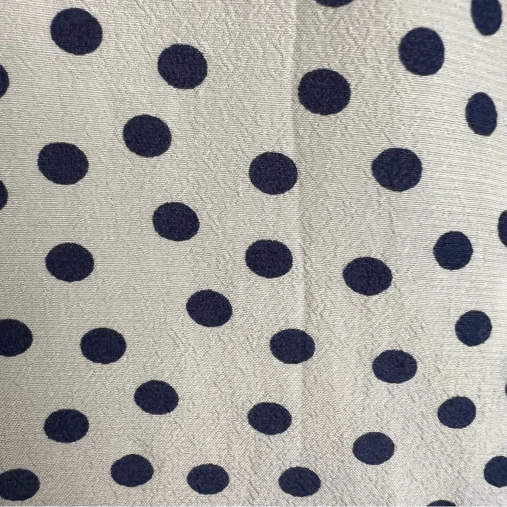 Talbots 14 Cream w/ Navy Scattered Dots Button Up Blouse Top Shirt